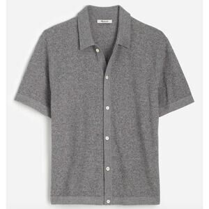 Madewell Mens Marled Gray Polo Button Up Cotton Sweater Short Sleeve M NWT